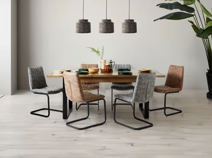 EXTENDING DINING TABLE & 6 GREY JUNO DINING CHAIRS